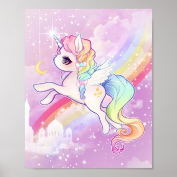 Cute Kawaii Pastel Unicorn With Rainbow And Castle Poster by Chibibunny at Zazzle