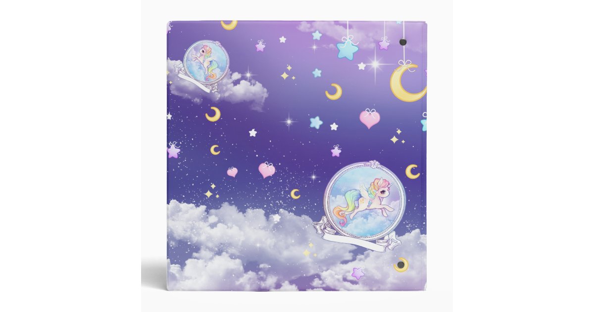 Cute Kawaii Pastel Unicorn With Rainbow Galaxy Binder Zazzle