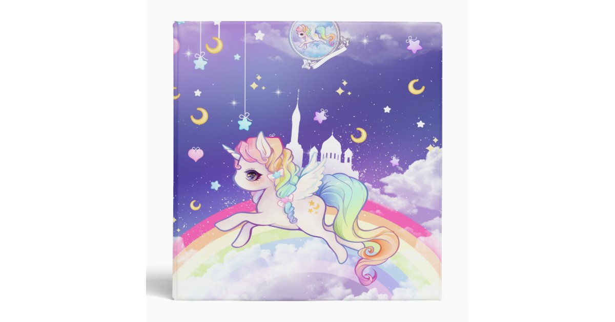 Cute Kawaii Pastel Unicorn With Rainbow Galaxy Binder Zazzle