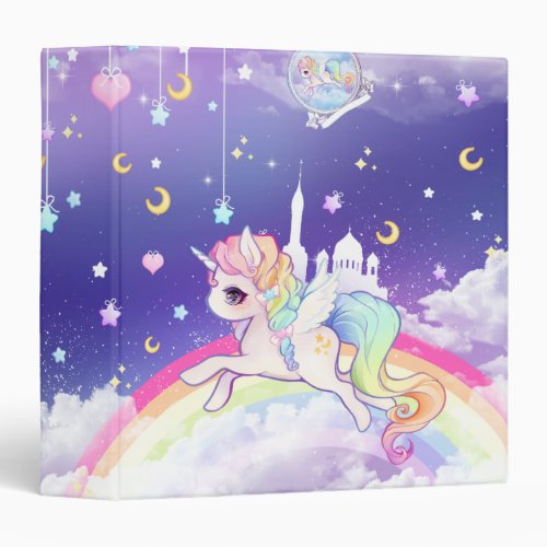 Cute kawaii pastel unicorn with rainbow galaxy binder