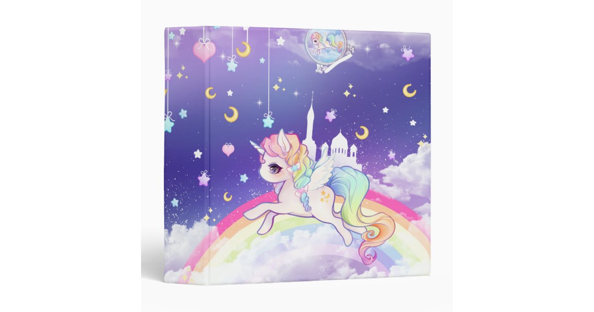 Cute Kawaii Pastel Unicorn With Rainbow Galaxy Binder Zazzle Com