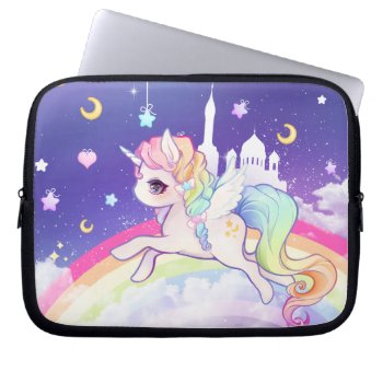 Cute Kawaii Pastel Unicorn With Rainbow Galaxy Laptop Sleeve by Chibibunny at Zazzle
