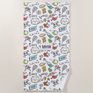 Cute Kawaii Pattern custom monogram beach towel