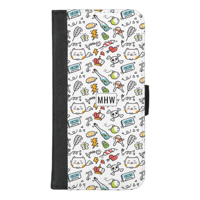 Cute Kawaii Pattern custom monogram phone wallets (Front)