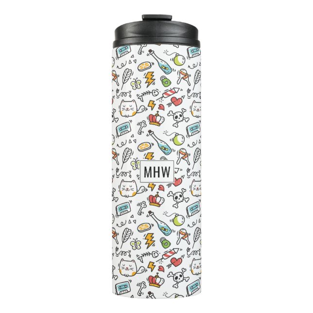 Cute Kawaii Pattern custom monogram tumbler (Front)