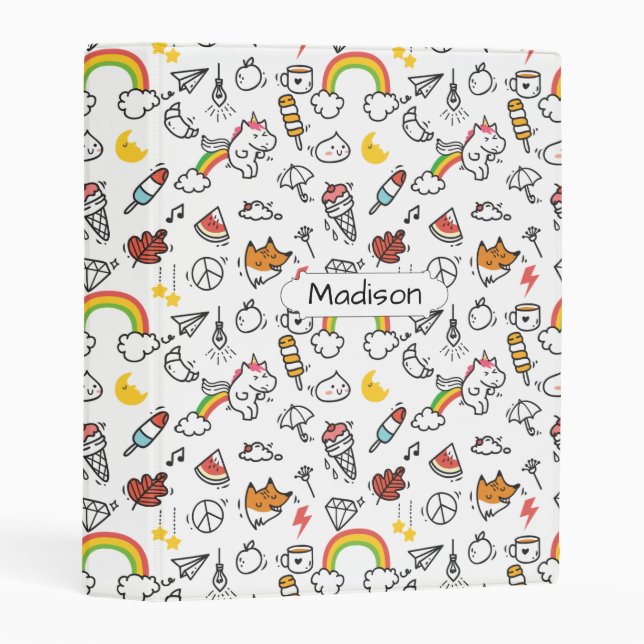 Cute Kawaii Pattern custom name mini binder (Front/Spine)