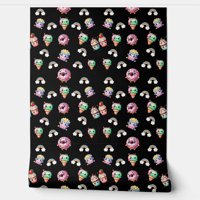 Cute Kawaii  Patterned Food Wallpaper (Unrolling)
