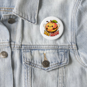 Cute Kawaii Peach Bee Happy Funny Pun Button
