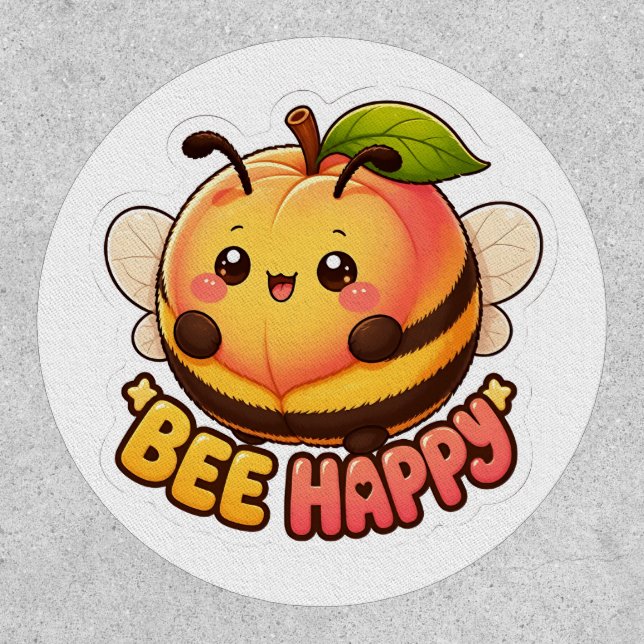 Cute Kawaii Peach Bee Happy Funny Pun Patch (Front)