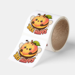 Cute Kawaii Peach Bee Happy Funny Pun Square Sticker