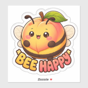 Cute Kawaii Peach Bee Happy Funny Pun Sticker