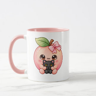 Cute Kawaii Peach Black Cat Halloween Mug
