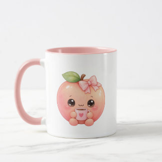 Cute Kawaii Peach Coffee Mug with Pink Heart Cup