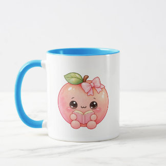 Cute Kawaii Peach Reading Book Mug for Book Lovers