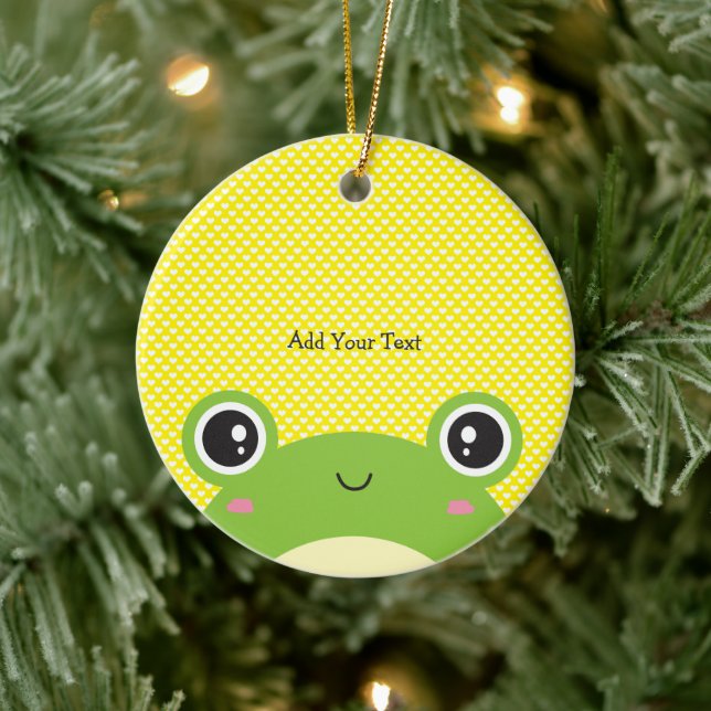 Cute Kawaii Peek-a-Boo Frog Personalized Ceramic Ornament (Tree)