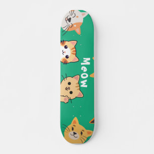 Cute Kawaii Peeking Cats Pattern Skateboard