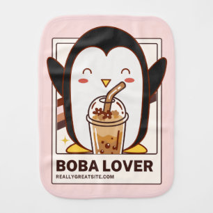 Cute Kawaii Penguin Boba Lover Baby Burp Cloth
