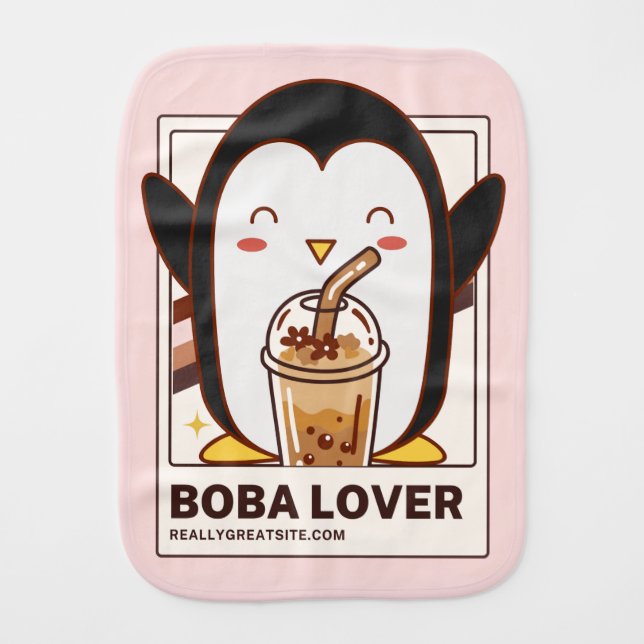 Cute Kawaii Penguin Boba Lover Baby Burp Cloth (Front)