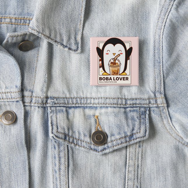 Cute Kawaii Penguin Boba Lover  Button (In Situ)