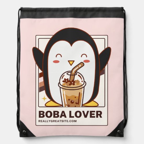 Cute Kawaii Penguin Boba Lover Drawstring Bag