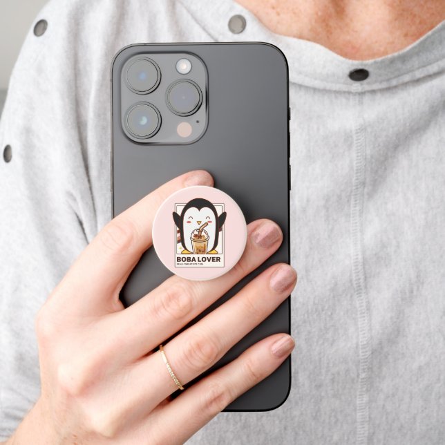 Cute Kawaii Penguin Boba Lover  PopSocket (Hand)