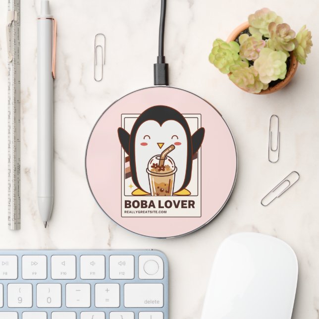 Cute Kawaii Penguin Boba Lover  Wireless Charger (Desk)