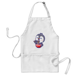 Cute Kawaii Penguin Eating Ramen Bowl Adult Apron