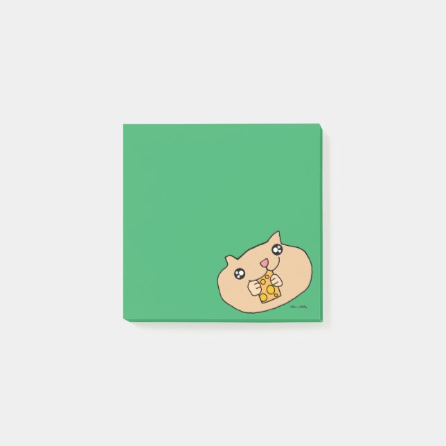 Cute Kawaii Pet Hamster Animal Green Sticky Post-it Notes (Front)
