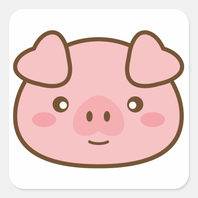 Cute Kawaii Pig Square Sticker (Front)