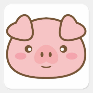 Cute Kawaii Pig Square Sticker