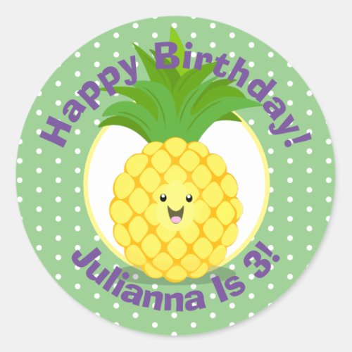 Cute kawaii pineapple cartoon illustration classic round sticker