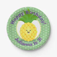 Watercolor Stitch Holding Pineapple Paper Plates, Zazzle