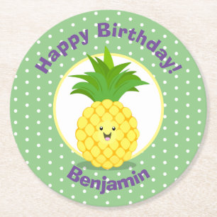Cute kawaii pineapple cartoon illustration round paper coaster