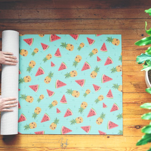 Cute Kawaii Pineapple & Watermelon Pattern Yoga Mat (Creator Uploaded)