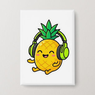 Cute Kawaii Pineapple Wearing Headphones Summer Be Button