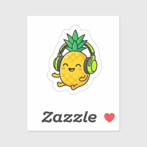 Cute Kawaii Pineapple Wearing Headphones SuSticker Sticker