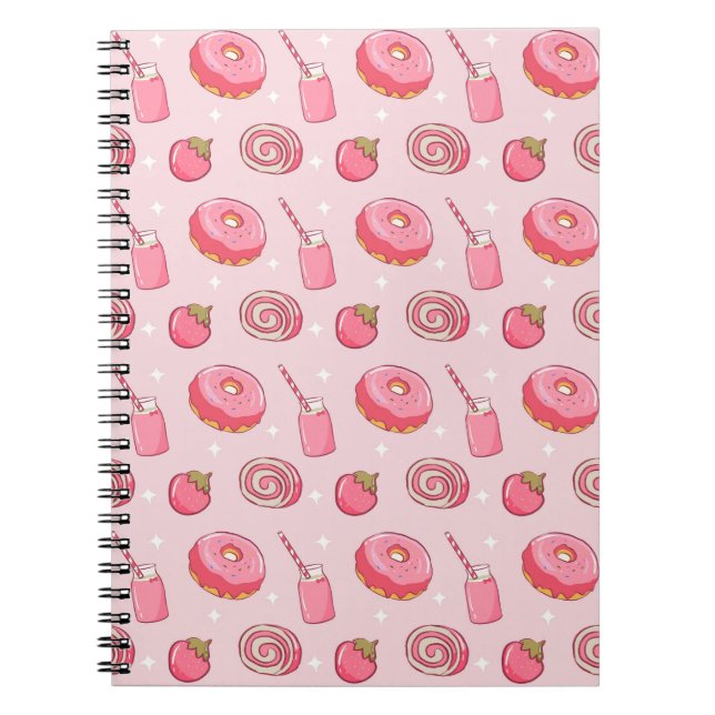 Cute Kawaii Pink Aesthetic Foods Seamless Pattern Notebook (Front)
