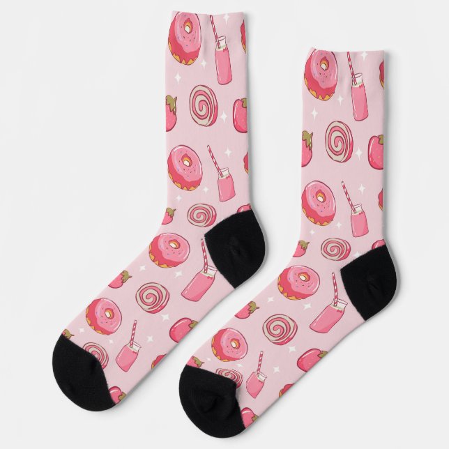 Cute Kawaii Pink Aesthetic Foods Seamless Pattern Socks (Left)