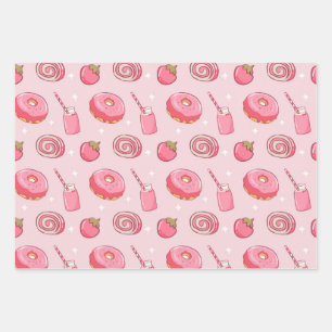 Cute Kawaii Pink Aesthetic Foods Seamless Pattern Wrapping Paper Sheets
