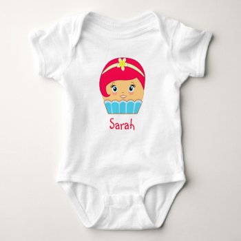 Cute Kawaii Pink And Blue Cupcake Character Baby Bodysuit by sunnymars at Zazzle
