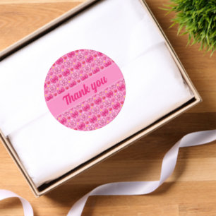 Cute Kawaii Pink Bows Girly Thank You Classic Round Sticker
