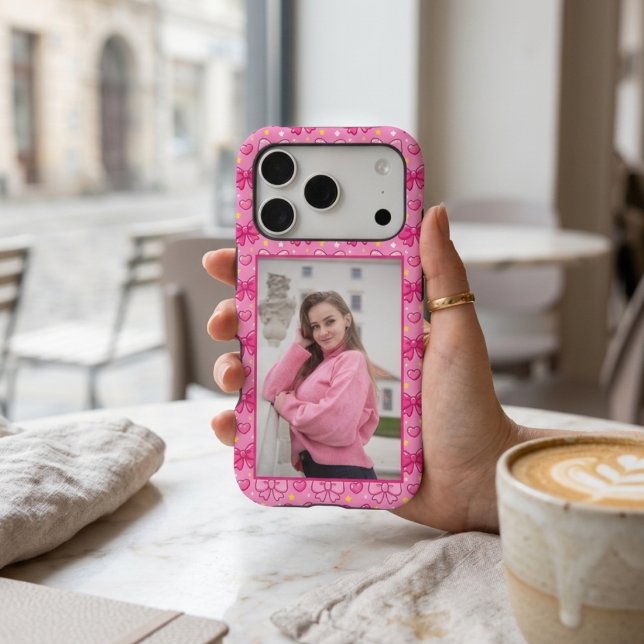 Cute Kawaii Pink Bows Hearts Custom Photo iPhone Case (Creator Uploaded)