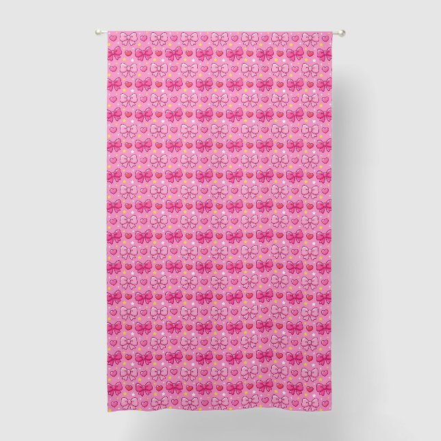 Cute Kawaii Pink Bows Nursery Girl Room Blackout Curtains (Front)