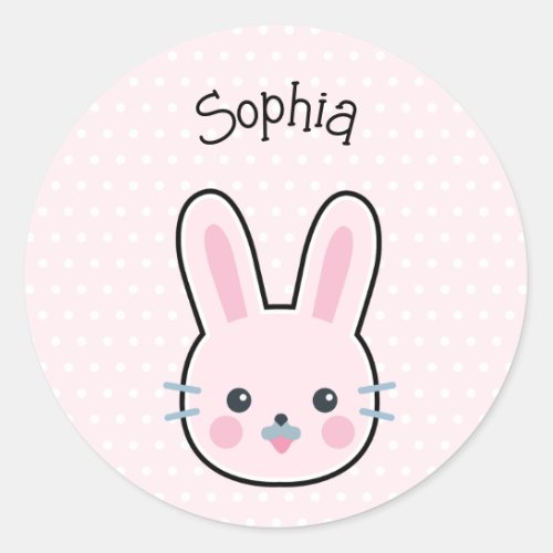 Cute Kawaii Pink Bunny and Polka Dots Classic Round Sticker