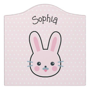 Cute Kawaii Pink Bunny and Polka Dots Door Sign