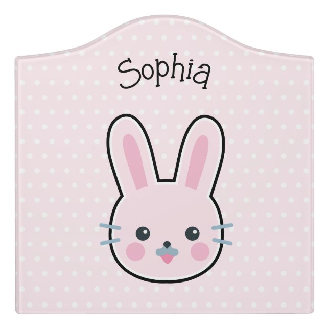 Cute Kawaii Pink Bunny and Polka Dots Door Sign (Large Crest Front)
