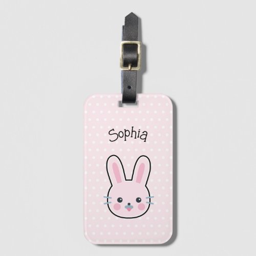 Cute Kawaii Pink Bunny and Polka Dots Luggage Tag