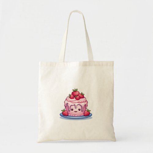 Cute Kawaii Pink Cake with Strawberries Tote Bag