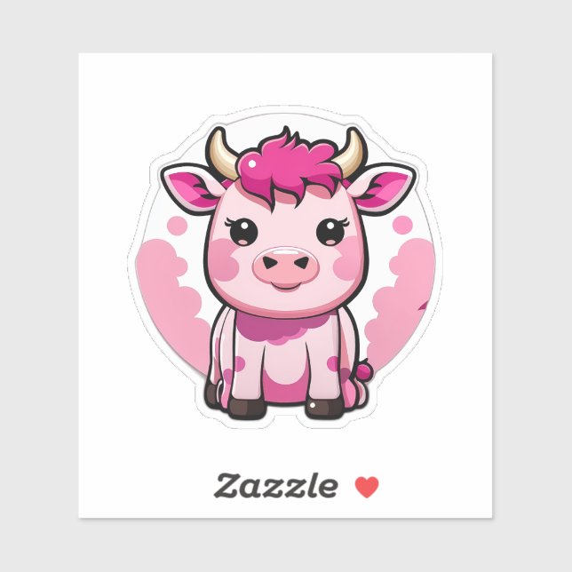 Cute Kawaii pink cow Sticker (Sheet)