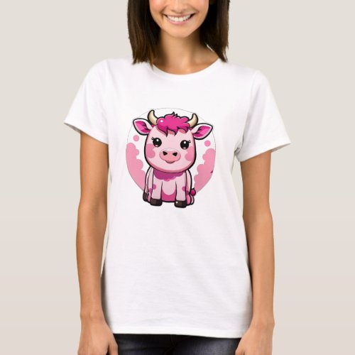 Cute Kawaii pink cow T_Shirt